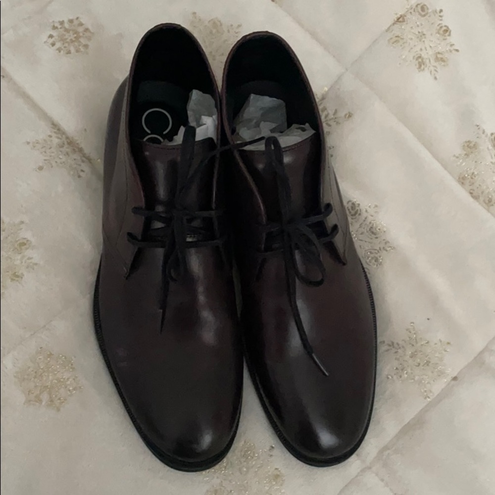 Calvin Klein, men’s leather boot shoe,mahogany,11.